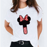 Minnie Mouse Print T shirt Women Custom Name Letter Combination Womens High Quality T-shirt Disney Font A-Z Short Sleeve Tshirt