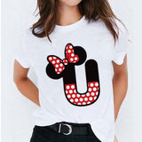 Minnie Mouse Print T shirt Women Custom Name Letter Combination Womens High Quality T-shirt Disney Font A-Z Short Sleeve Tshirt