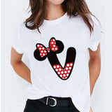 Minnie Mouse Print T shirt Women Custom Name Letter Combination Womens High Quality T-shirt Disney Font A-Z Short Sleeve Tshirt