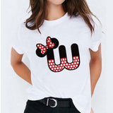 Minnie Mouse Print T shirt Women Custom Name Letter Combination Womens High Quality T-shirt Disney Font A-Z Short Sleeve Tshirt