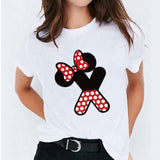 Minnie Mouse Print T shirt Women Custom Name Letter Combination Womens High Quality T-shirt Disney Font A-Z Short Sleeve Tshirt