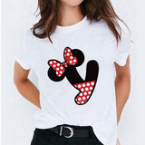 Minnie Mouse Print T shirt Women Custom Name Letter Combination Womens High Quality T-shirt Disney Font A-Z Short Sleeve Tshirt