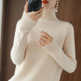 Women Turtleneck Cashmere Sweater Autumn Winter Sloid Color Knitted Jumper Female Casual Basic Bottoming Pullover Sweaters 2021