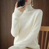 Women Turtleneck Cashmere Sweater Autumn Winter Sloid Color Knitted Jumper Female Casual Basic Bottoming Pullover Sweaters 2021