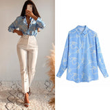 Women's Satin Long Sleeve Zebra Print Blouse