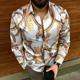 Leopard Color Piece Men's Slim Shirt Autumn Casual Turn-down Collar Streetwear Fashion Together print  Long Sleeve Shirt To