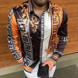 Leopard Color Piece Men's Slim Shirt Autumn Casual Turn-down Collar Streetwear Fashion Together print  Long Sleeve Shirt To