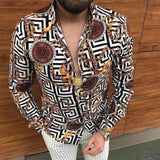 Leopard Color Piece Men's Slim Shirt Autumn Casual Turn-down Collar Streetwear Fashion Together print  Long Sleeve Shirt To