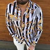 Leopard Color Piece Men's Slim Shirt Autumn Casual Turn-down Collar Streetwear Fashion Together print  Long Sleeve Shirt To