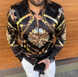 Leopard Color Piece Men's Slim Shirt Autumn Casual Turn-down Collar Streetwear Fashion Together print  Long Sleeve Shirt To
