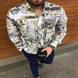 Leopard Color Piece Men's Slim Shirt Autumn Casual Turn-down Collar Streetwear Fashion Together print  Long Sleeve Shirt To