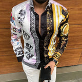 Leopard Color Piece Men's Slim Shirt Autumn Casual Turn-down Collar Streetwear Fashion Together print  Long Sleeve Shirt To