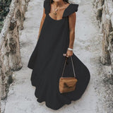 Loose Sexy Sleeveless Robe with Long Ruffles Sundress Solid Maxi Dress