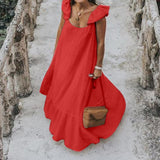 Loose Sexy Sleeveless Robe with Long Ruffles Sundress Solid Maxi Dress