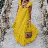 Loose Sexy Sleeveless Robe with Long Ruffles Sundress Solid Maxi Dress