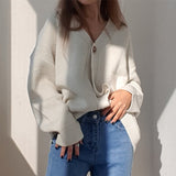Women's Sweaters V-Neck Buttons Cardigans Oversized
