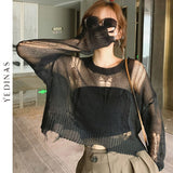 Yedinas Black Gothic Thin Women Pullover Loose Sweater
