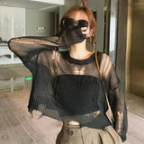 Yedinas Black Gothic Thin Women Pullover Loose Sweater