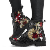 Martin Boots Womens Fashion Womens Tooling Boots Skull and Flower Print High-top Boots Ladies