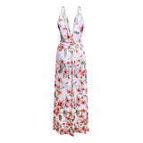 Women's V-Neck Sleeveless Long Floral Dress