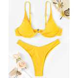 Sexy Neon V-bar Underwired Bikini 2021 Female Ribbed Swimsuit Women Thong Swimwear Two-pieces Bikini set Push up Bathing Suit