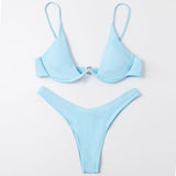 Sexy Neon V-bar Underwired Bikini 2021 Female Ribbed Swimsuit Women Thong Swimwear Two-pieces Bikini set Push up Bathing Suit