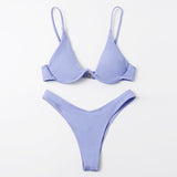 Sexy Neon V-bar Underwired Bikini 2021 Female Ribbed Swimsuit Women Thong Swimwear Two-pieces Bikini set Push up Bathing Suit