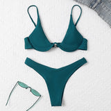 Sexy Neon V-bar Underwired Bikini 2021 Female Ribbed Swimsuit Women Thong Swimwear Two-pieces Bikini set Push up Bathing Suit