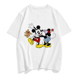 Three Mickey Mouse Print Women T shirt Cartoon Summer Top Ladies T Shirt Graphic Female Tee T-Shirt Disney Womens Clothing
