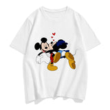 Three Mickey Mouse Print Women T shirt Cartoon Summer Top Ladies T Shirt Graphic Female Tee T-Shirt Disney Womens Clothing