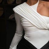 Cryptographic One Shoulder Sexy Backless Twist Bodysuits Women Long Sleeve Top Slim High Waist Bodysuit Club Party Streetwear