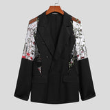 Men Blazer Mesh Patchwork See Through Streetwear Double Breasted Lapel