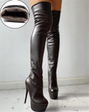 Sexy Small Plus Size 31-46 Winter Add Fur Platform Extreme High Fetish Thin Heels Party Shoes Women Over Knee Boots Female
