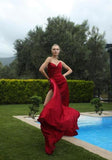Smileven Yellow Sexy V Neck Mermaid Evening Dress Strapless High Side Split Prom Dresses Dubai Celebrity Dresses Party Gowns