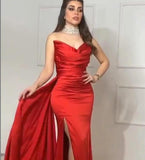 Smileven Yellow Sexy V Neck Mermaid Evening Dress Strapless High Side Split Prom Dresses Dubai Celebrity Dresses Party Gowns