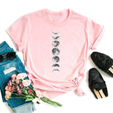 Maycaur New Funny Moon Print T Shirt Women White and Black Shirts Fashion Round Neck Short Sleeve T-Shirt Summer Tees Casual Top