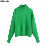 Willshela Women's Fashion Solid Knit Sweater Top  with Long Sleeves & High Neck