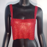 Bling Rhinestones Fashion Solid Backless Straps Full Diamonds Sequins Cami Cropped Top for Women