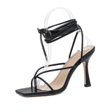 Summer women sandals narrow band vintage square toe high heels cross strap thong sandals women V shape design shoes women