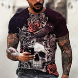 Summer 3D Printing Plum Skull Oversized T-Shirt Fashion O-Neck 66 Highway Pattern Casual Short Sleeve Street Hip Hop T-Shirts