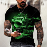 Summer 3D Printing Plum Skull Oversized T-Shirt Fashion O-Neck 66 Highway Pattern Casual Short Sleeve Street Hip Hop T-Shirts