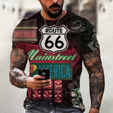 Summer 3D Printing Plum Skull Oversized T-Shirt Fashion O-Neck 66 Highway Pattern Casual Short Sleeve Street Hip Hop T-Shirts