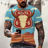Summer 3D Printing Plum Skull Oversized T-Shirt Fashion O-Neck 66 Highway Pattern Casual Short Sleeve Street Hip Hop T-Shirts