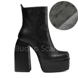 Punk Style Platform Boots Elastic Microfiber Shoes Woman Spice Ankle Boots High Heels Black Thick Platform Long Knee High Boots