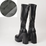 Punk Style Platform Boots Elastic Microfiber Shoes Woman Spice Ankle Boots High Heels Black Thick Platform Long Knee High Boots