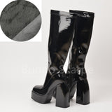 Punk Style Platform Boots Elastic Microfiber Shoes Woman Spice Ankle Boots High Heels Black Thick Platform Long Knee High Boots