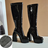 Punk Style Platform Boots Elastic Microfiber Shoes Woman Spice Ankle Boots High Heels Black Thick Platform Long Knee High Boots