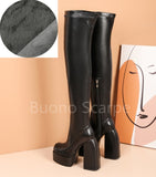 Punk Style Platform Boots Elastic Microfiber Shoes Woman Spice Ankle Boots High Heels Black Thick Platform Long Knee High Boots