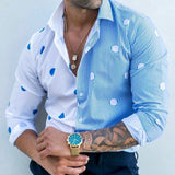 Long Sleeve Shirts Hawaii Casual Button Down Shirts Tops Polka Dot Printed Handsome Blouse