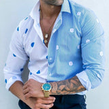 Long Sleeve Shirts Hawaii Casual Button Down Shirts Tops Polka Dot Printed Handsome Blouse